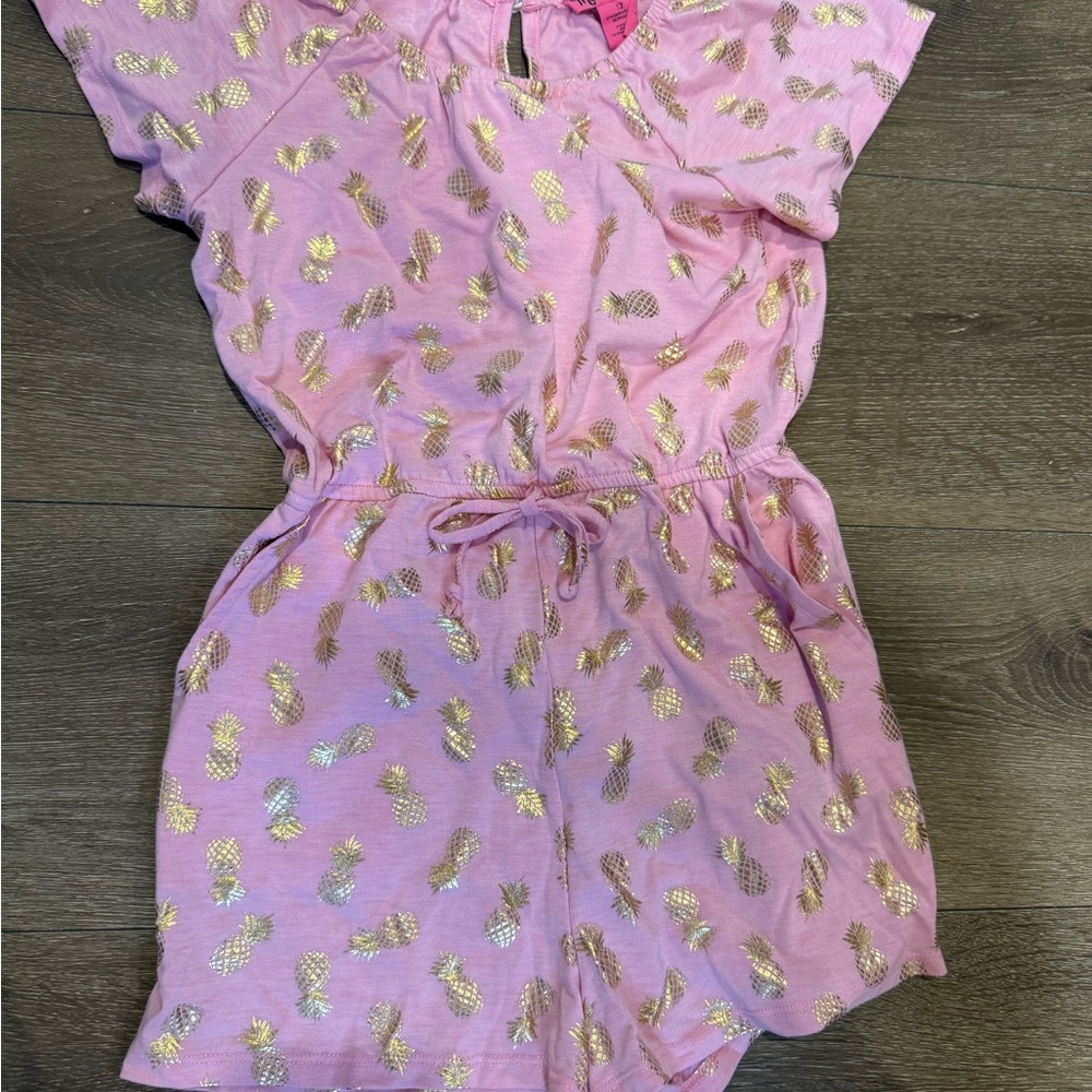 Pink Romper with Gold Pineapple Print